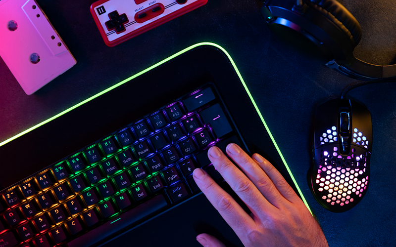 gaming keyboard with RGB lighting.