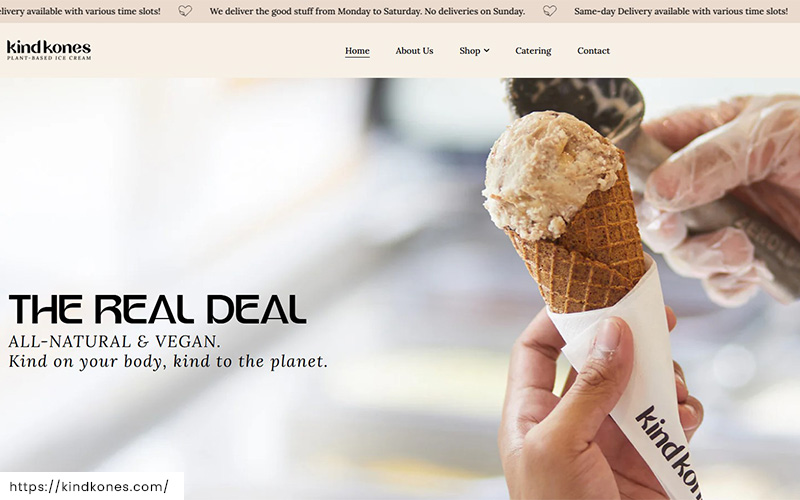 A screenshot of the website of Kind Kones