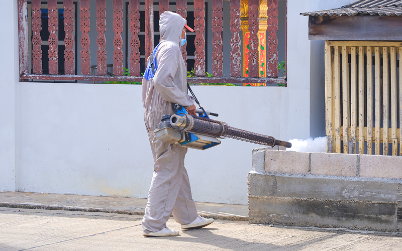 Pest control professional spraying chemicals