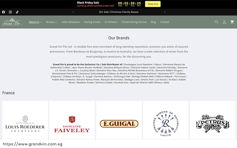Small image of the Grand Vin ‘our brads’ website page