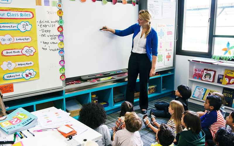 A teacher in front of a class
